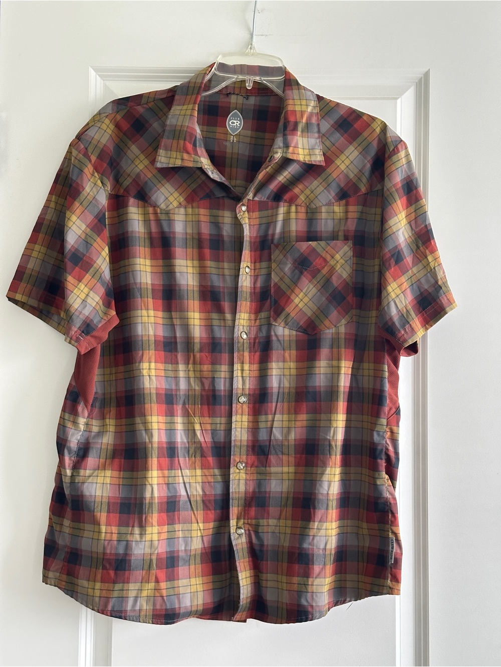 Club Ride Apparel Short-Sleeve Plaid Button-Down in Red, Yellow and Blue